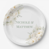 All White Bloemen Bruiloft Papieren Bordje (Voorkant)