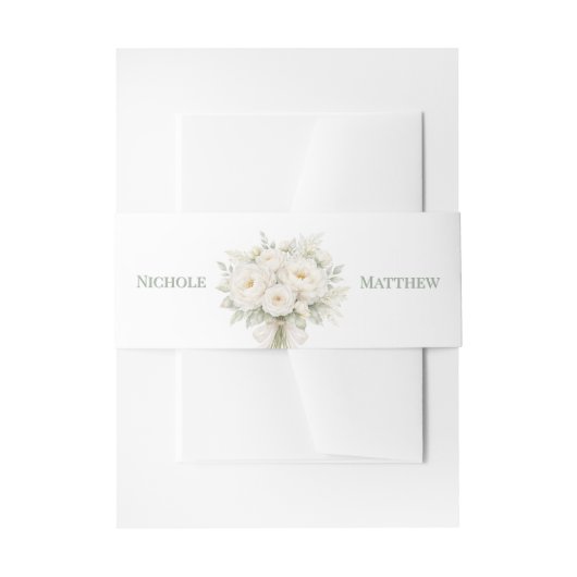 All White Bloemen Bruiloft Uitnodigingen Wikkel (Voorkant Voorbeeld)