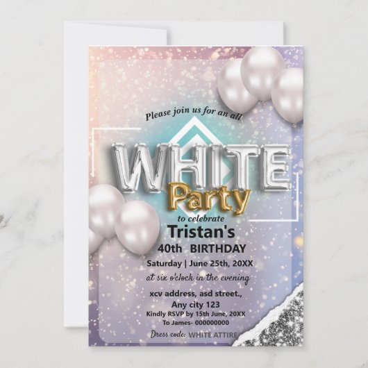 All White Feest of -feestje Kaart (Voorkant)