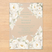All White Floral Wedding Couples Shower Acryl Uitnodigingen (Voorkant)