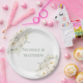 All White Floral Wedding Papieren Bordje (Feest)