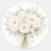 All White Floral Wedding Ronde Sticker (Voorkant)