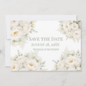 All White Floral Wedding Save the Date (Voorkant)