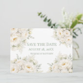 All White Floral Wedding Save the Date (Staand voorkant)