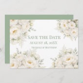 All White Floral Wedding Save the Date (Voorkant / Achterkant)