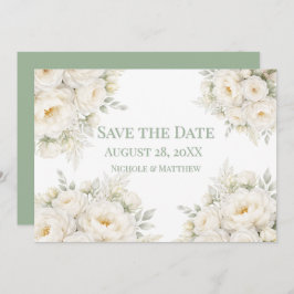 All White Floral Wedding Save the Date