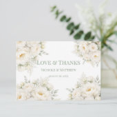 All White Floral Wedding Thank You Cards Bedankkaart (Staand voorkant)