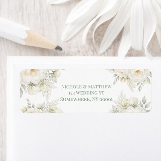 All White Florals Wedding Address Etiket (Insitu)