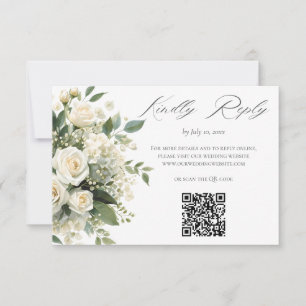 All White Hortensia Rozen Trouwwebsite QR Code RSVP Kaartje