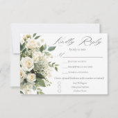 All White Hydrangeas Roses Elegant Floral Wedding RSVP Kaartje (Voorkant)
