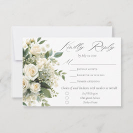 All White Hydrangeas Roses Elegant Floral Wedding RSVP Kaartje
