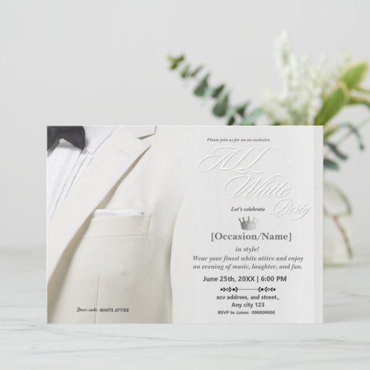 All White Party Luxe Kaart (Staand voorkant)