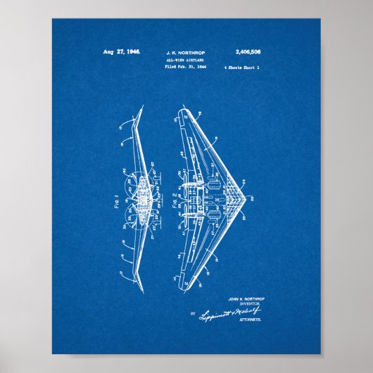 All-wing Airplane Patent - blauwdruk Poster (Voorkant)