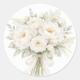 All-Witte Bloemige Bruiloft Ronde Sticker