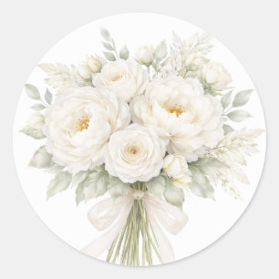 All-Witte Bloemige Bruiloft Ronde Sticker