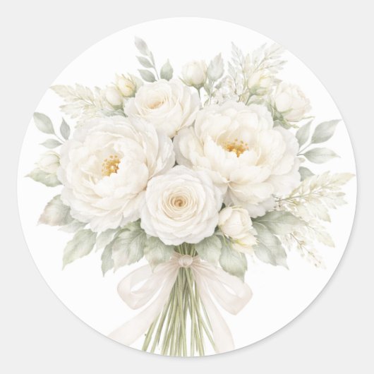 All-Witte Bloemige Bruiloft Ronde Sticker (Voorkant)