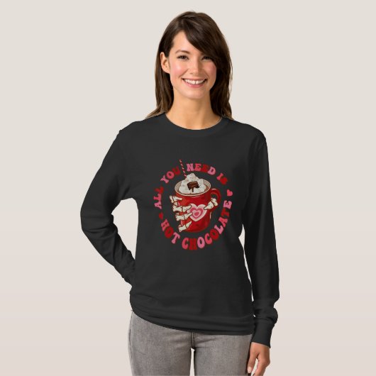 All You Need Is Hot Chocolate Skeleton Hand Retro  T-shirt (Voorkant volledig)