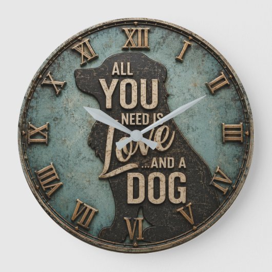 All You Need Is Love and a Dog Rustic Grote Klok (Voorkant)