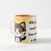 all you need is love and cat tweekleurige koffiemok (Voorkant links)
