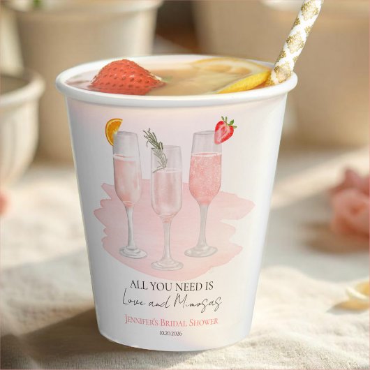 All You Need Is Love and Mimosas Bruidsfeestje Papieren Bekers