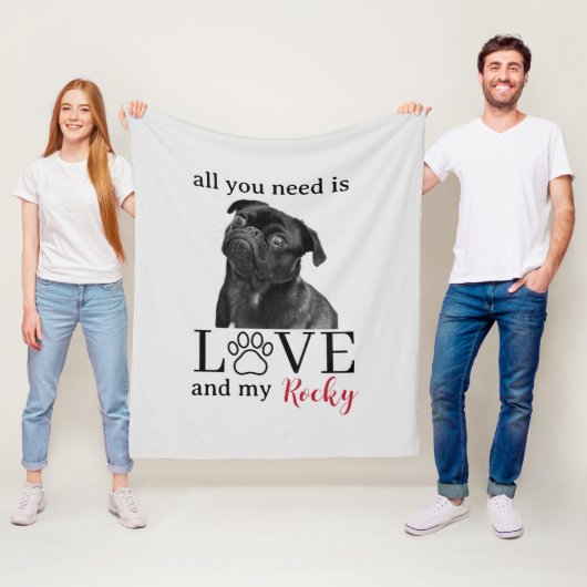 All You Need Is Love and My Dog – Custom Pet Name  Fleece Deken (In situ)