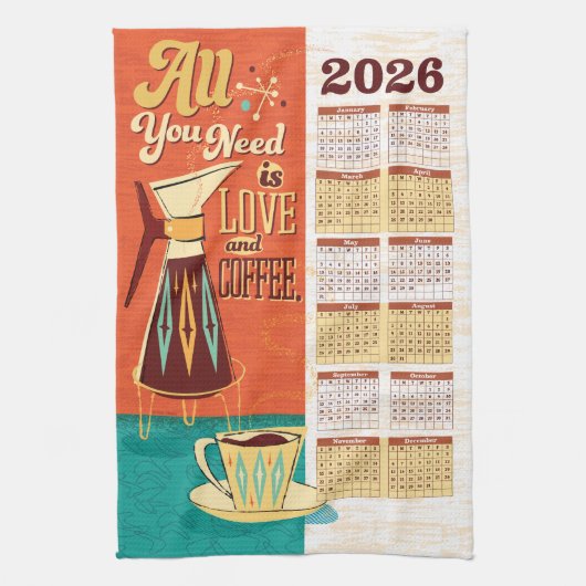 All You Need Is Love + Coffee Calendar Towel 2026 Theedoek (Verticaal)