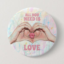 All You Need Is Love Hart Handen Kus Knop