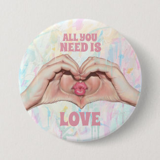 All You Need Is Love Hart Handen Kus Knop Ronde Button 7,6 Cm
