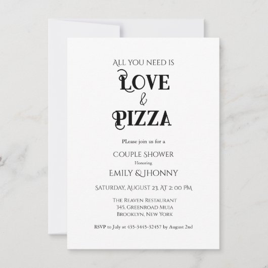 All you need is love & Pizza Bridal Shower Aankondiging (Voorkant)