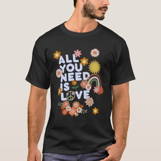 All You Need Is Love Retro 60s 70s Peace Love Flow T-shirt (Voorkant)