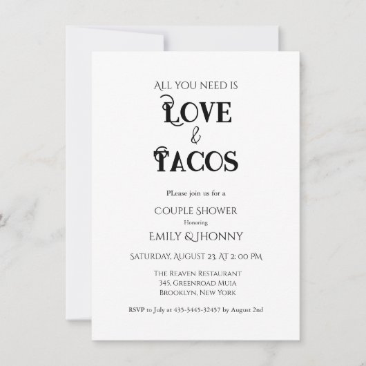 All you need is love & tacos Bridal Shower Aankondiging (Voorkant)