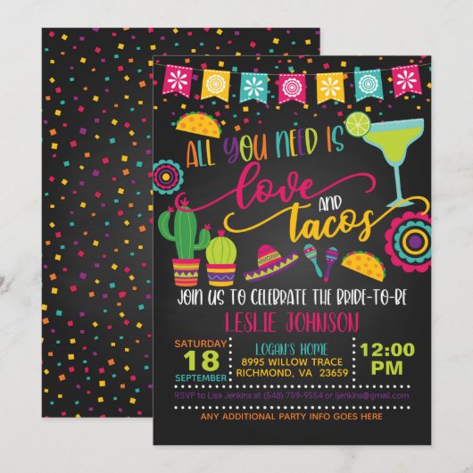 All You Need is Love & Tacos Uitnodiging - Bruid B (Voorkant / Achterkant)