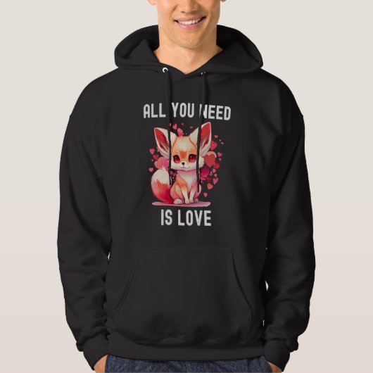 All you need is love with heart Kitsu Valentine's  Hoodie (Voorkant)