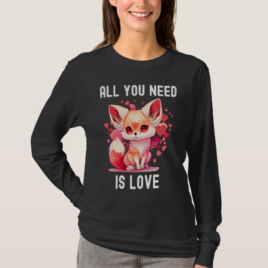 All you need is love with heart Kitsu Valentine's  T-shirt (Voorkant)