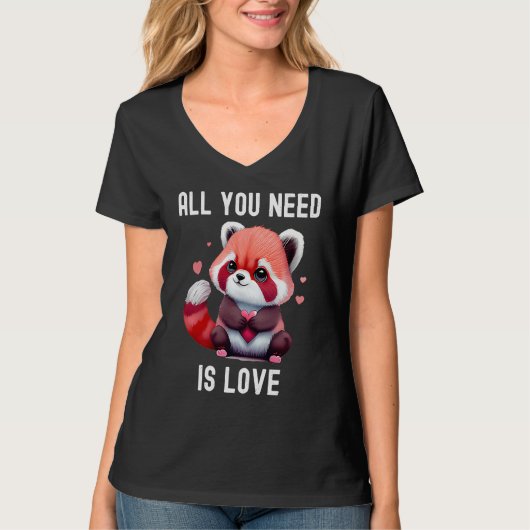 All you need is love with heart red panda Valentin T-shirt (Voorkant)