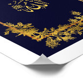 Allah in Arabische Kalligrafie Blauw en Gouden Poster (Hoek)