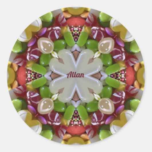 ALLAN ~ EENVOUDIGER SNOEP ~ RONDE STICKER (Voorkant)