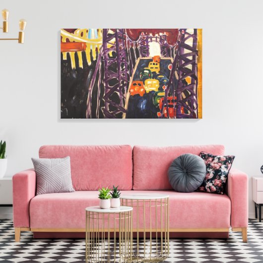 Allan Kaprow - George Washington Bridge, met auto' Canvas Afdruk (Insitu (Woonkamer))