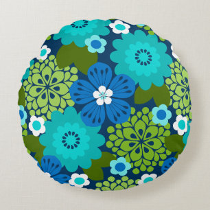 Allana Garden Hawaiian Grafische Bloemen - Marine Rond Kussen
