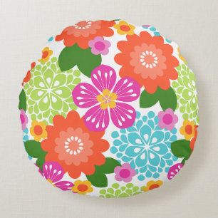 Allana Garden Hawaiian Graphical Floral - Blauwen Rond Kussen