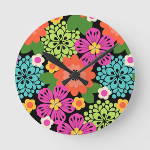 Allana Garden Hawaiian Graphical Floral - Zwart Ronde Klok