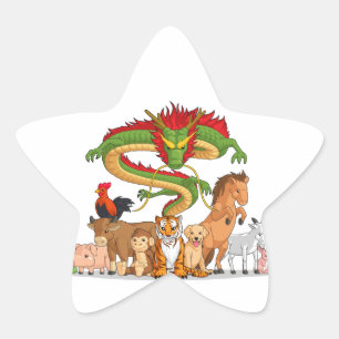 Alle 12 Chinese dierentuindieren samen Ster Sticker