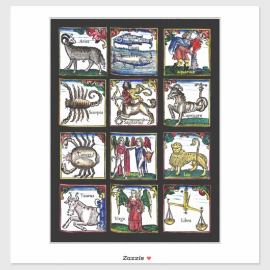 alle 12 Zandspierborden Aastrologische symbolen op Sticker (Vel)