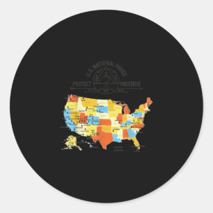 Alle 63 US National Parks Map - US National Park Ronde Sticker