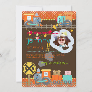 Alle aan boord, treinen verjaardagsfeestje uitnodi kaart