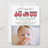 Alle aan boord van de kersttrein 1e verjaardag fot kaart (Voorkant)