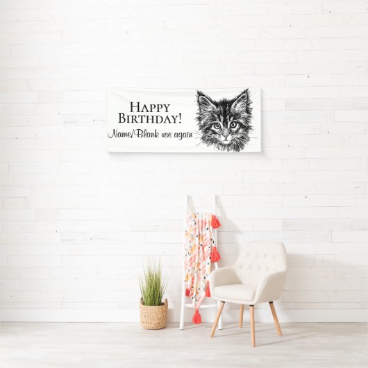 Alle Aangepaste Tekst Zwart-wit Kitten Gezicht Spandoek (Insitu)