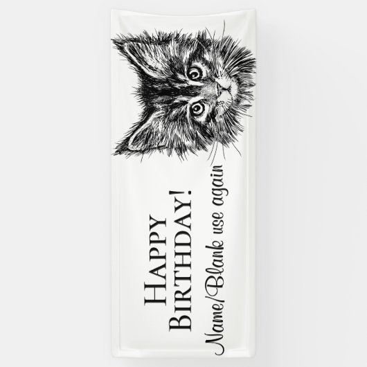 Alle Aangepaste Tekst Zwart-wit Kitten Gezicht Spandoek (Verticaal)