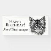 Alle Aangepaste Tekst Zwart-wit Kitten Gezicht Spandoek (Horizontaal)