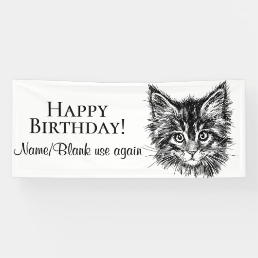 Alle Aangepaste Tekst Zwart-wit Kitten Gezicht Spandoek (Horizontaal)